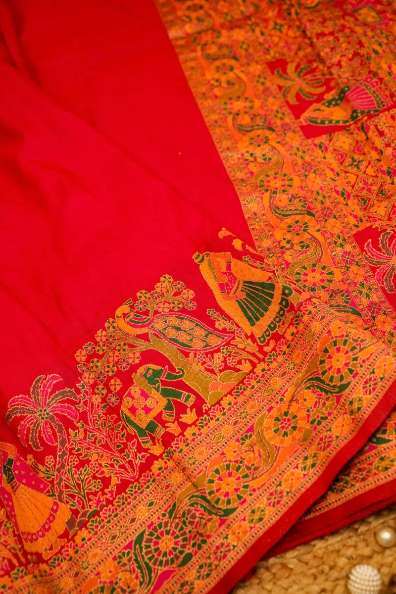 RED COLOR PASHMINA SILK SAREE