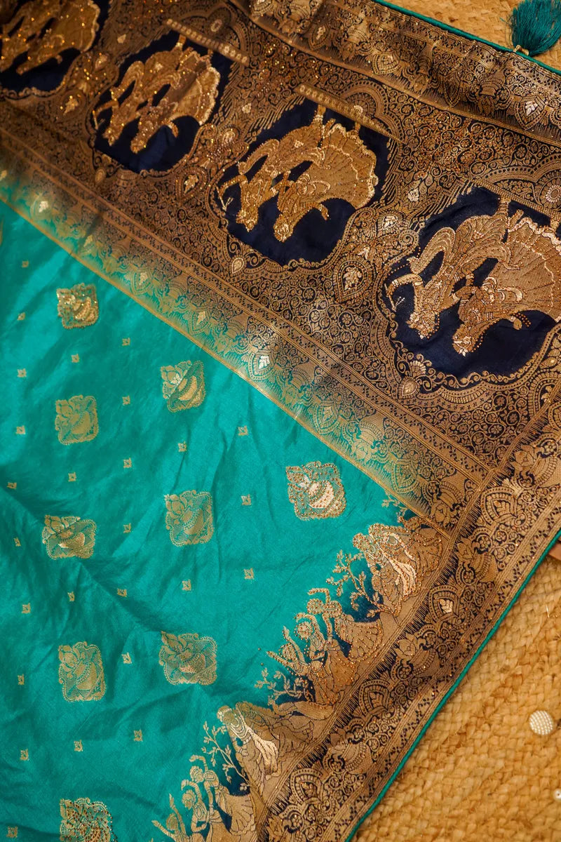 RAMA GREEN WITH BLUE COLOR BANARASI SILK SAREE
