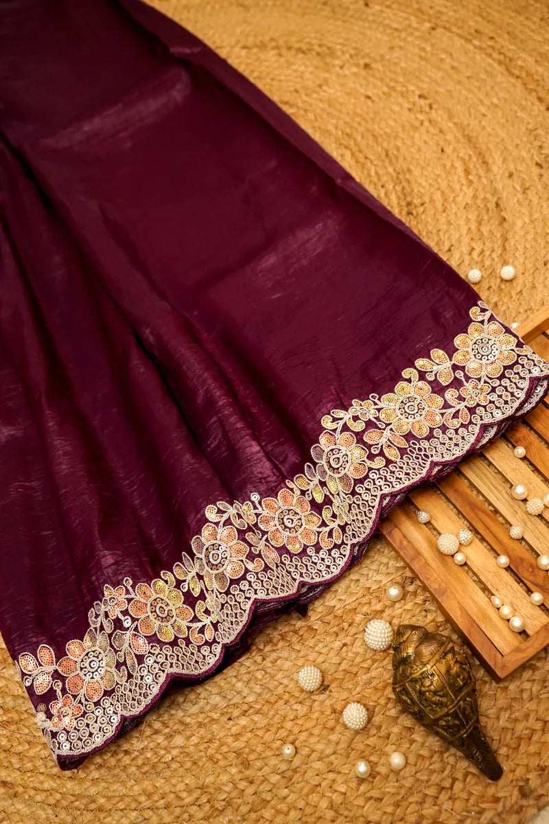 WINE COLOR TISSUE SILK SAREE