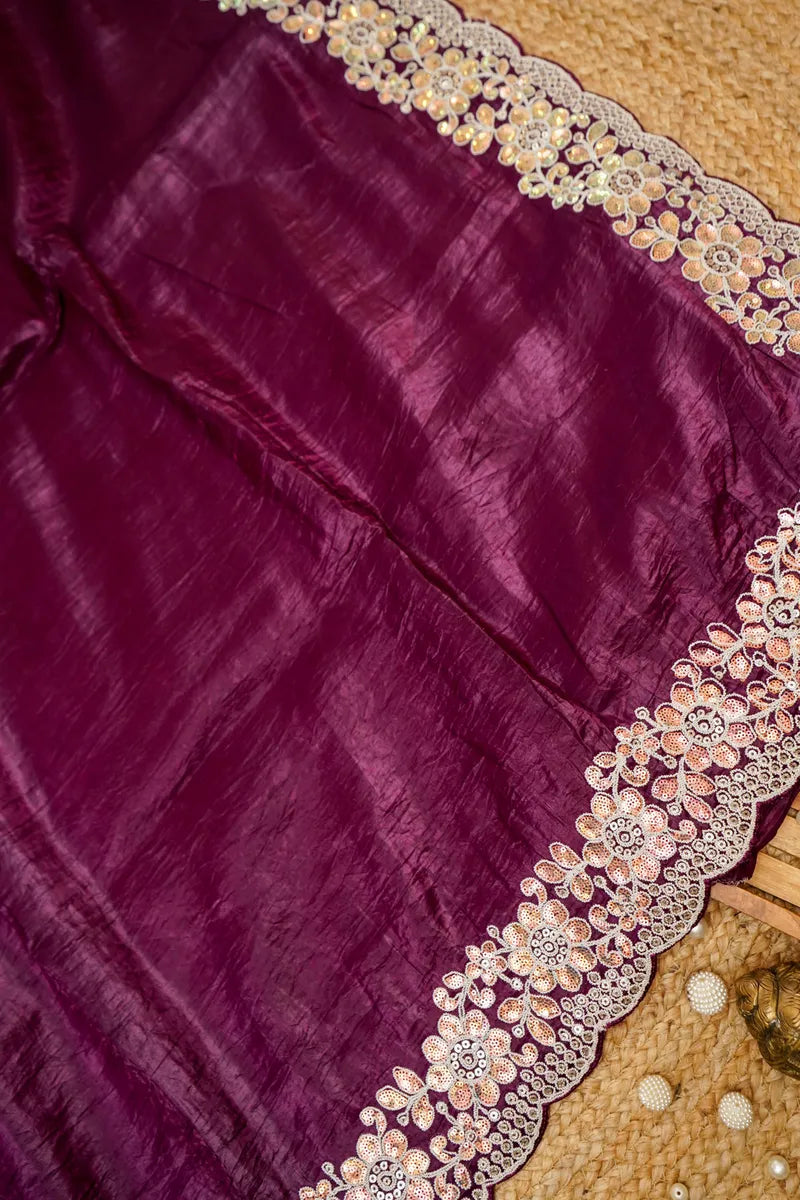 WINE COLOR TISSUE SILK SAREE