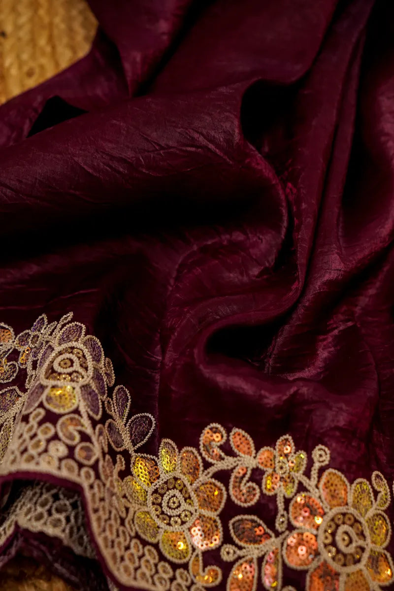 WINE COLOR TISSUE SILK SAREE