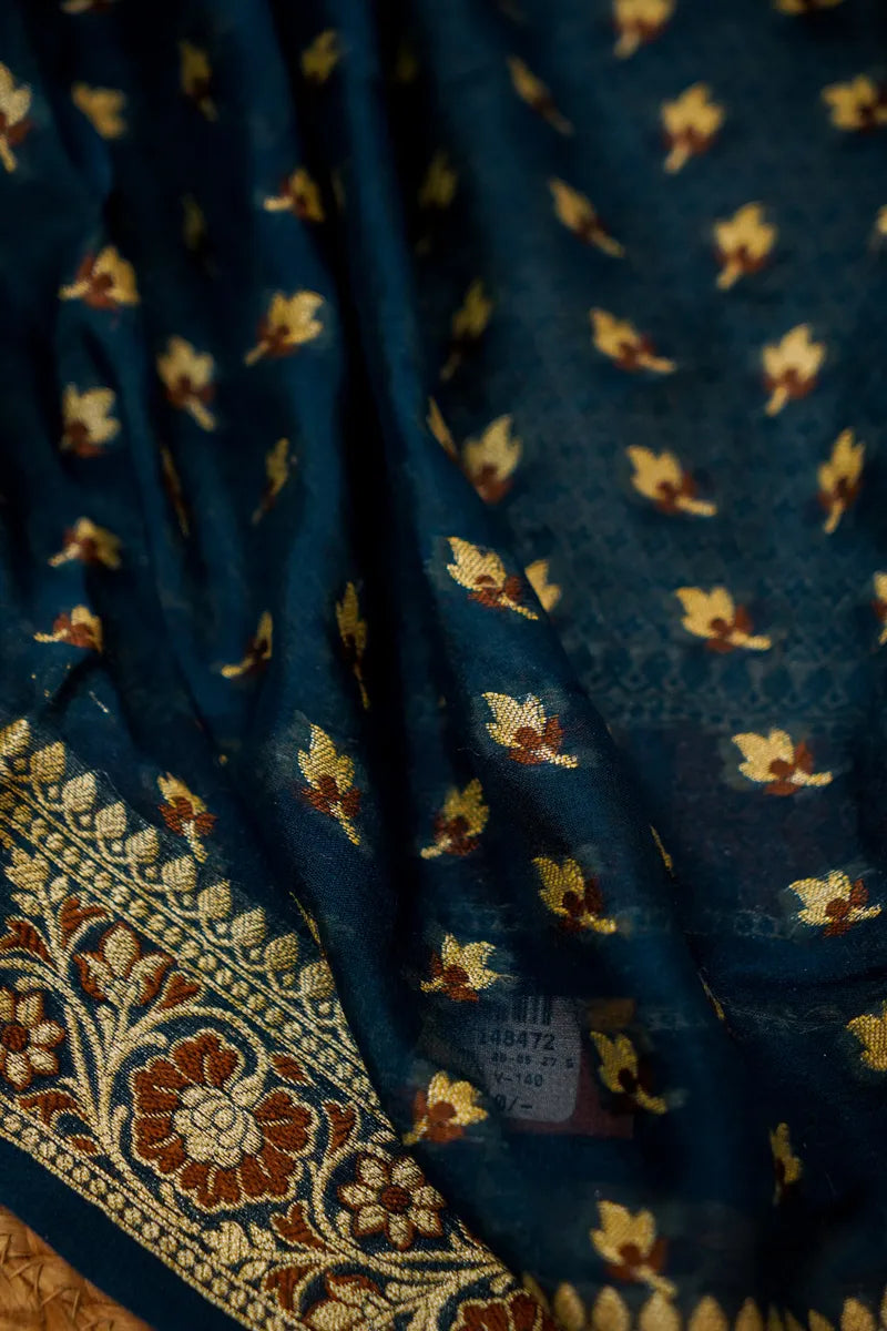 ELECTRIC BLUE WITH PINK COLOR  KHADDI SILK SAREE
