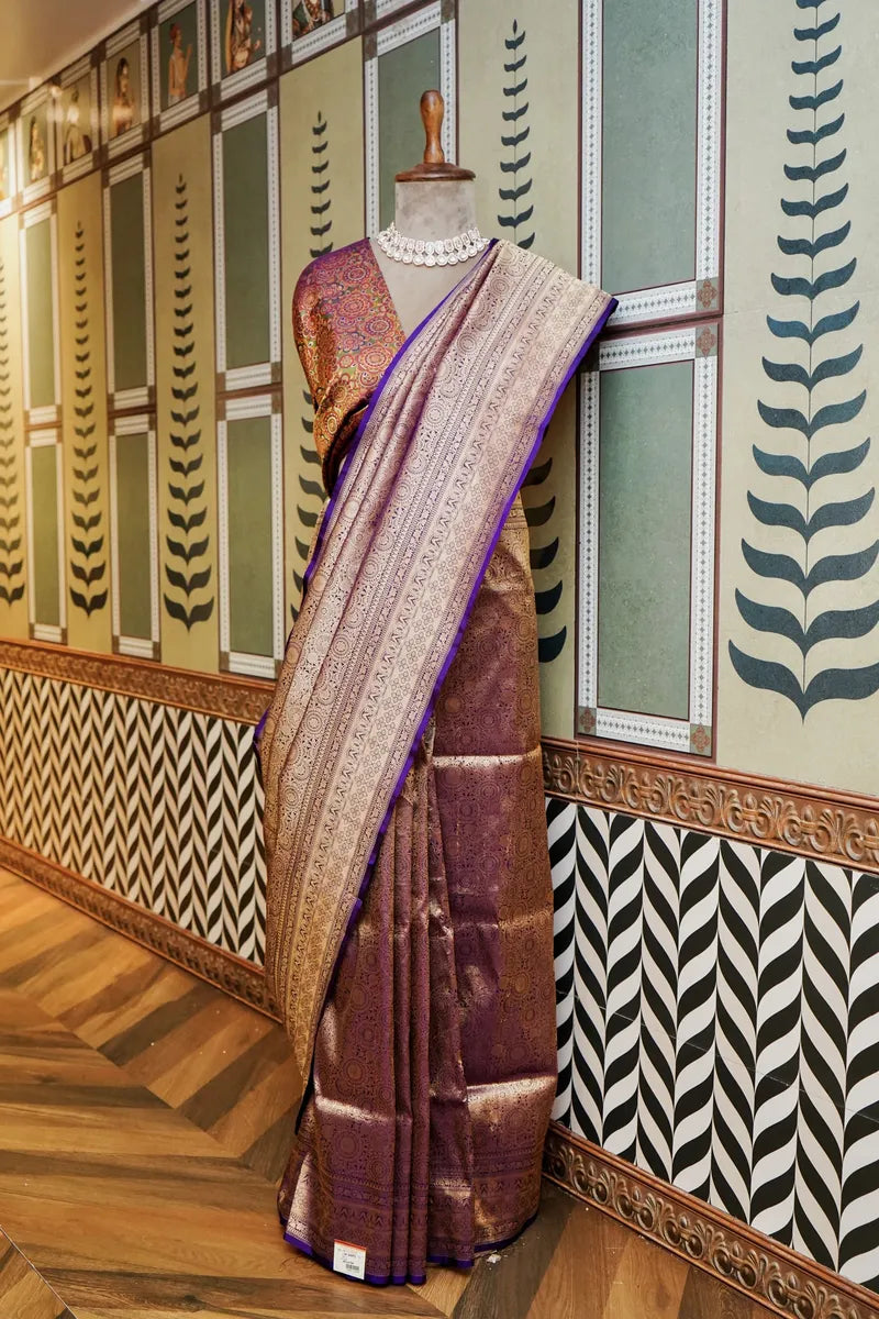 PURE BANARASI GOLDEN BLUE SINGLE KATAN SILK SAREE