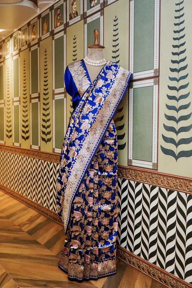 PURE BANARASI ROYAL BLUE SINGLE KATAN SILK SAREE