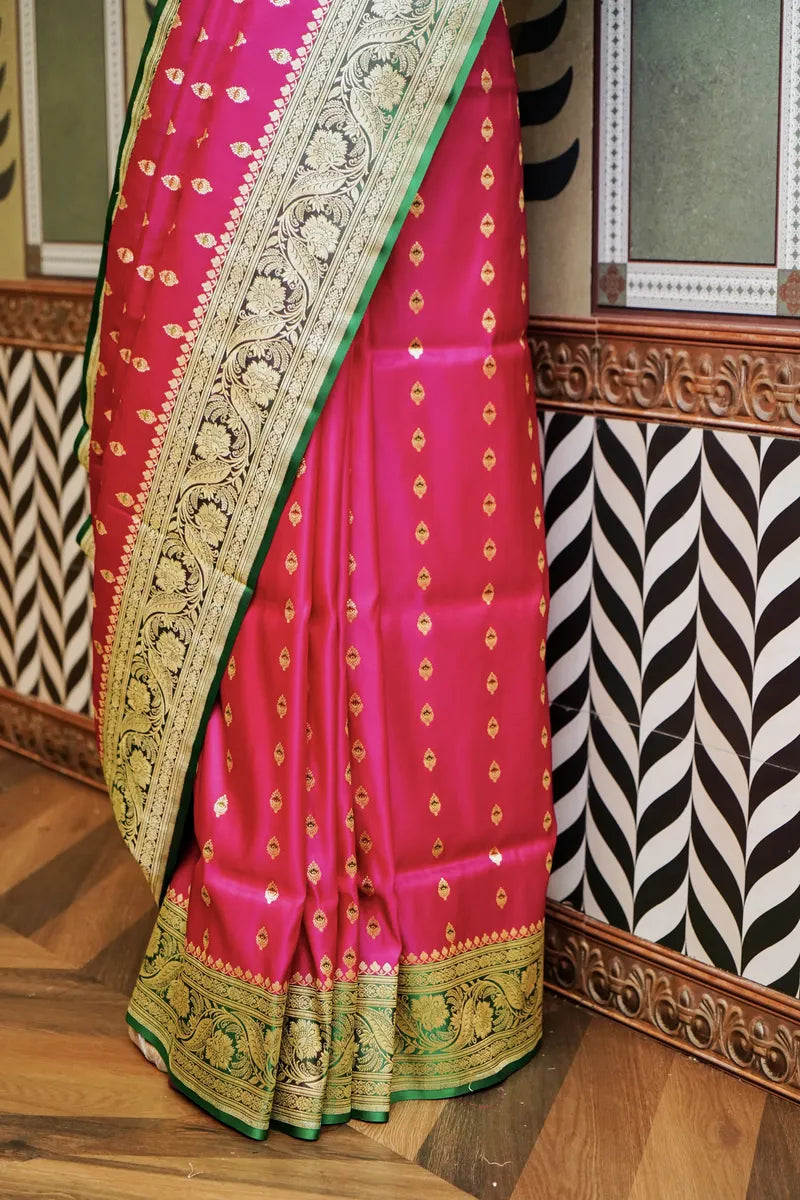 PURE BANARASI RANI COLOR DOUBLE KATAN SILK SAREE