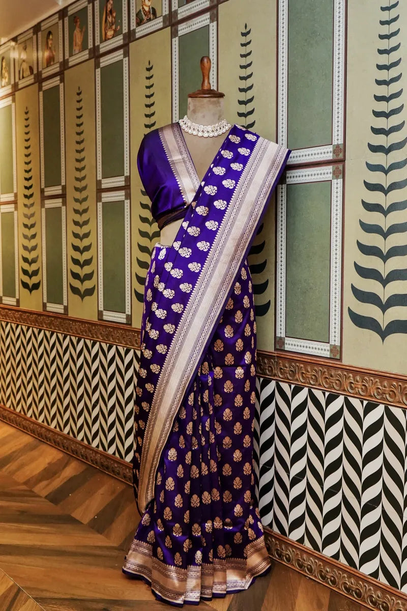 PURE BANARASI ROYAL BLUE SINGLE KATAN SILK SAREE