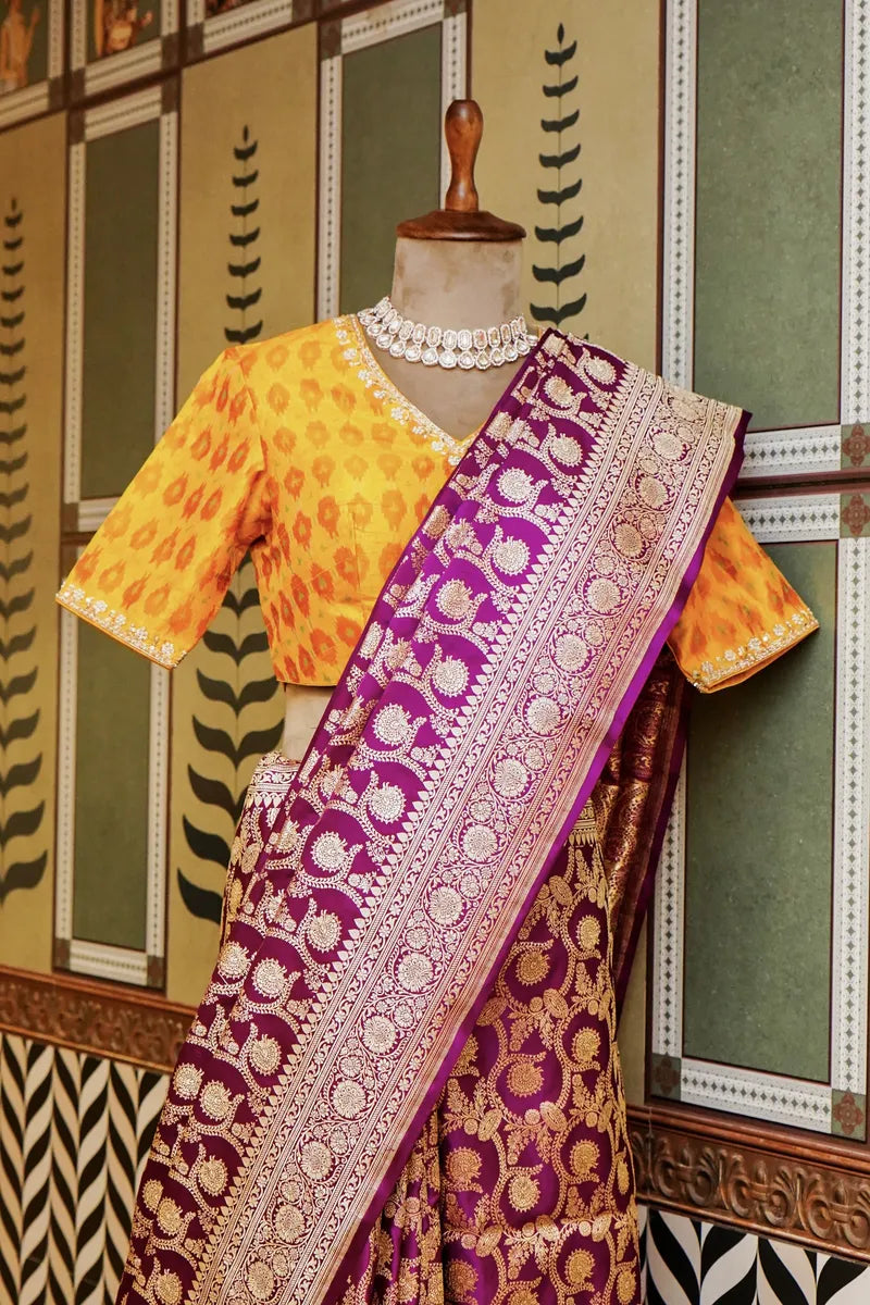 PURE BANARASI MAGENTA COLOR DOUBLE KATAN SILK SAREE