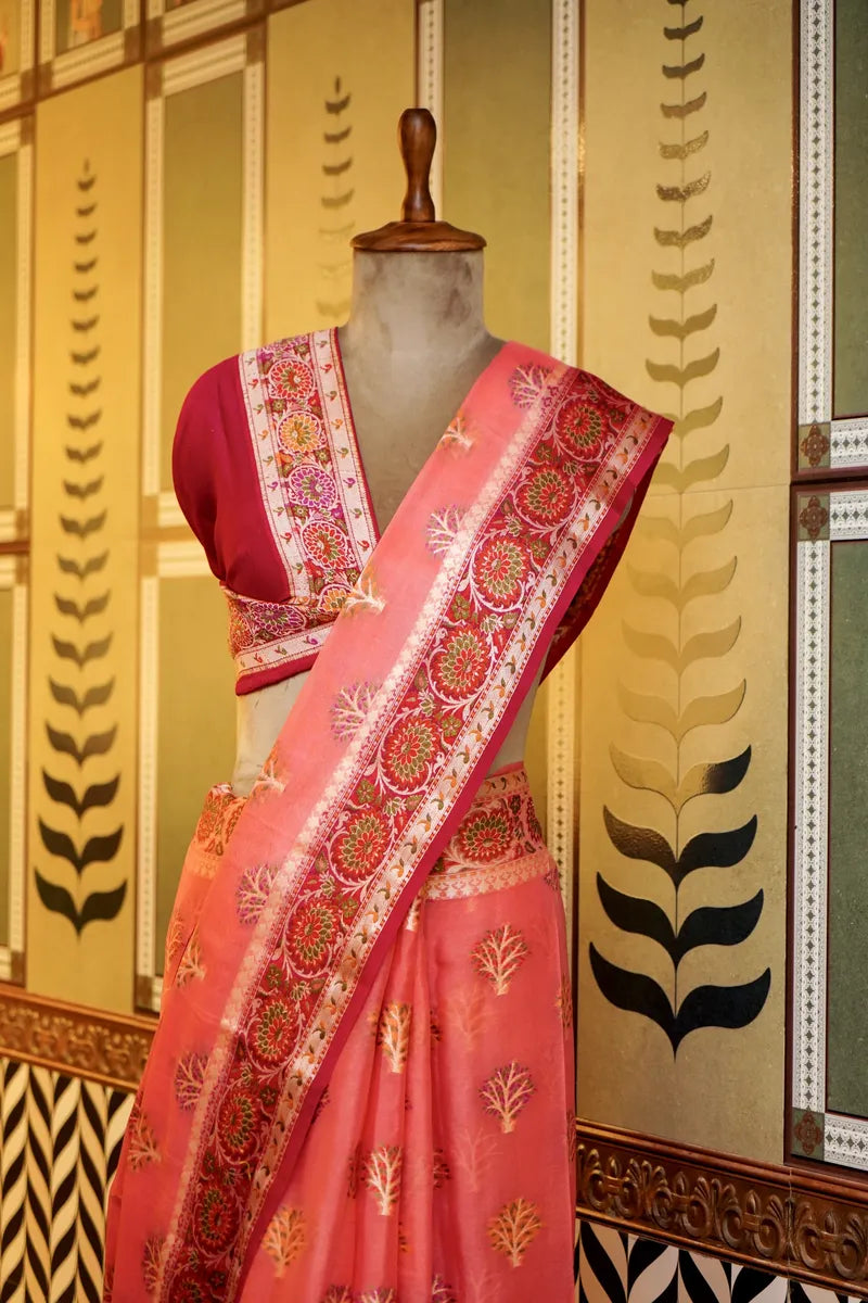 BANARASI PINK COLOR KHADDI GEORGETTE SAREE