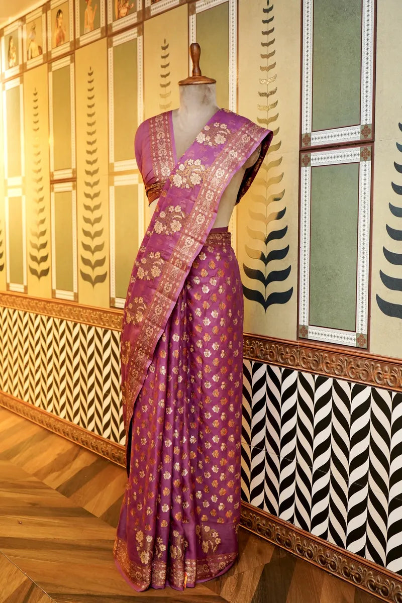 BANARASI PURPLE COLOR KHADDI GEORGETTE SAREE