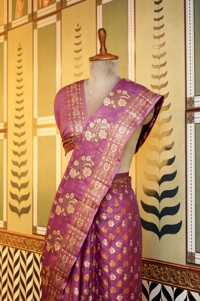BANARASI PURPLE COLOR KHADDI GEORGETTE SAREE