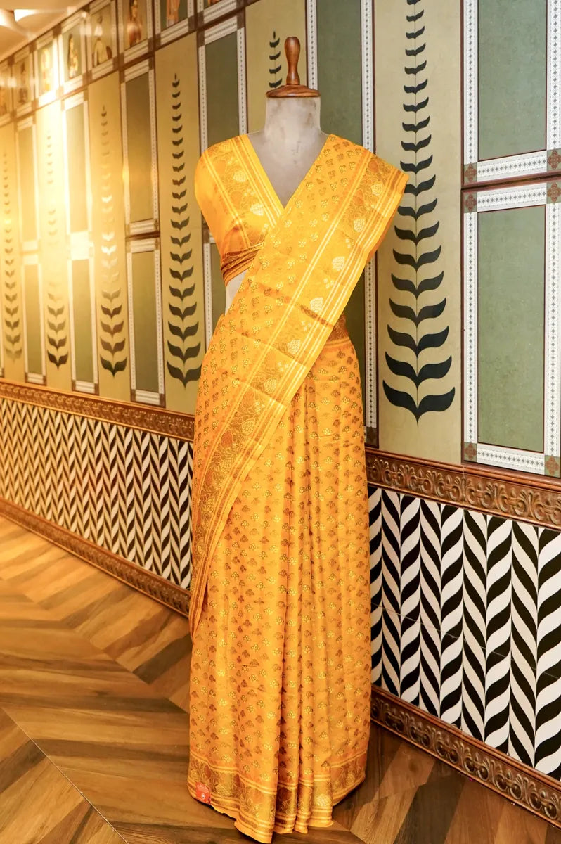 BANARASI YELLOW COLOR KHADDI GEORGETTE SAREE