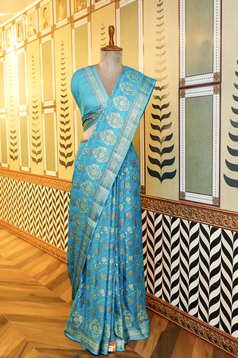 BANARASI FIROZI COLOR KHADDI GEORGETTE SAREE
