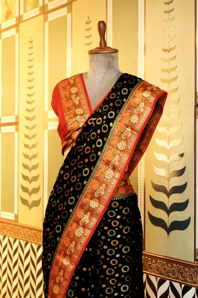 BANARASI BLACK COLOR KHADDI GEORGETTE SAREE