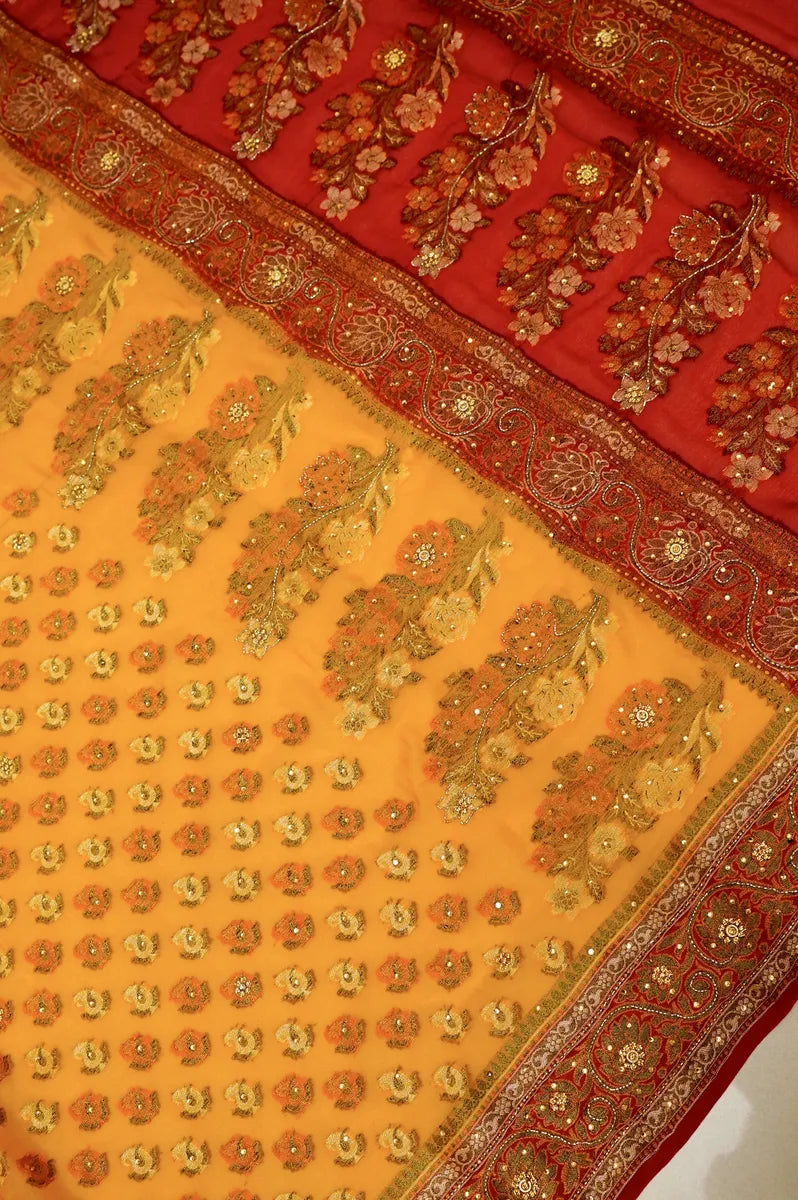 BANARASI YELLOW COLOR KHADDI GEORGETTE SAREE