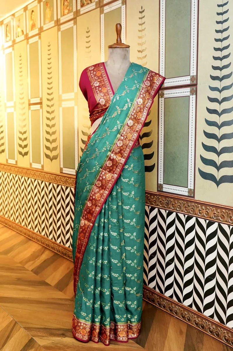 BANARASI RAMA COLOR KHADDI GEORGETTE SAREE