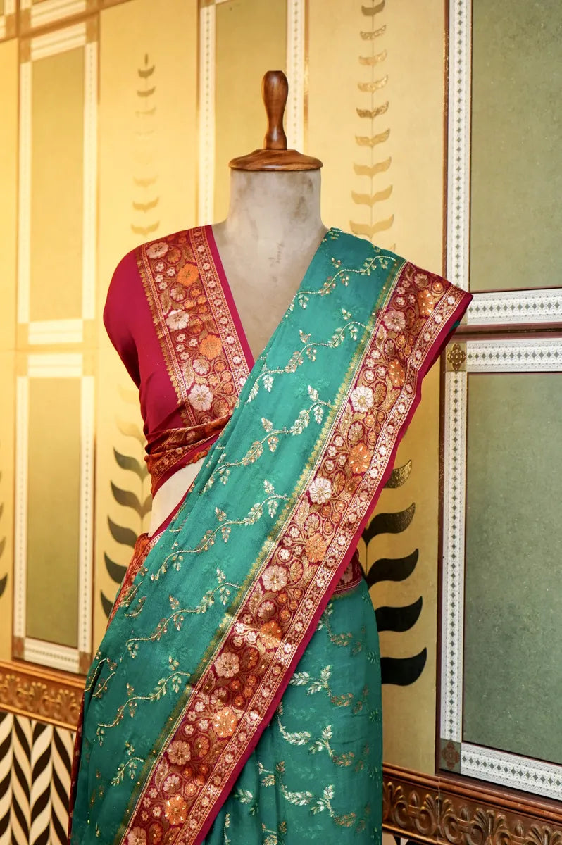BANARASI RAMA COLOR KHADDI GEORGETTE SAREE