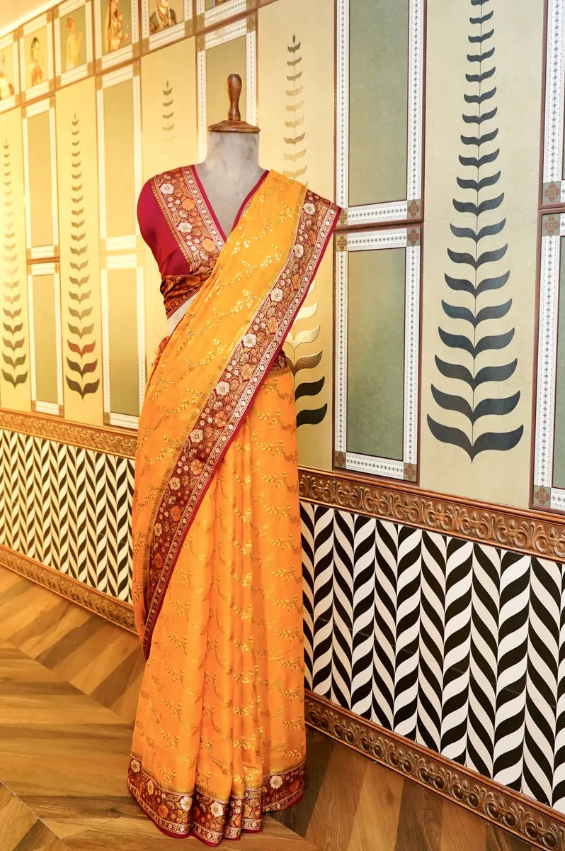 BANARASI YELLOW COLOR KHADDI GEORGETTE SAREE
