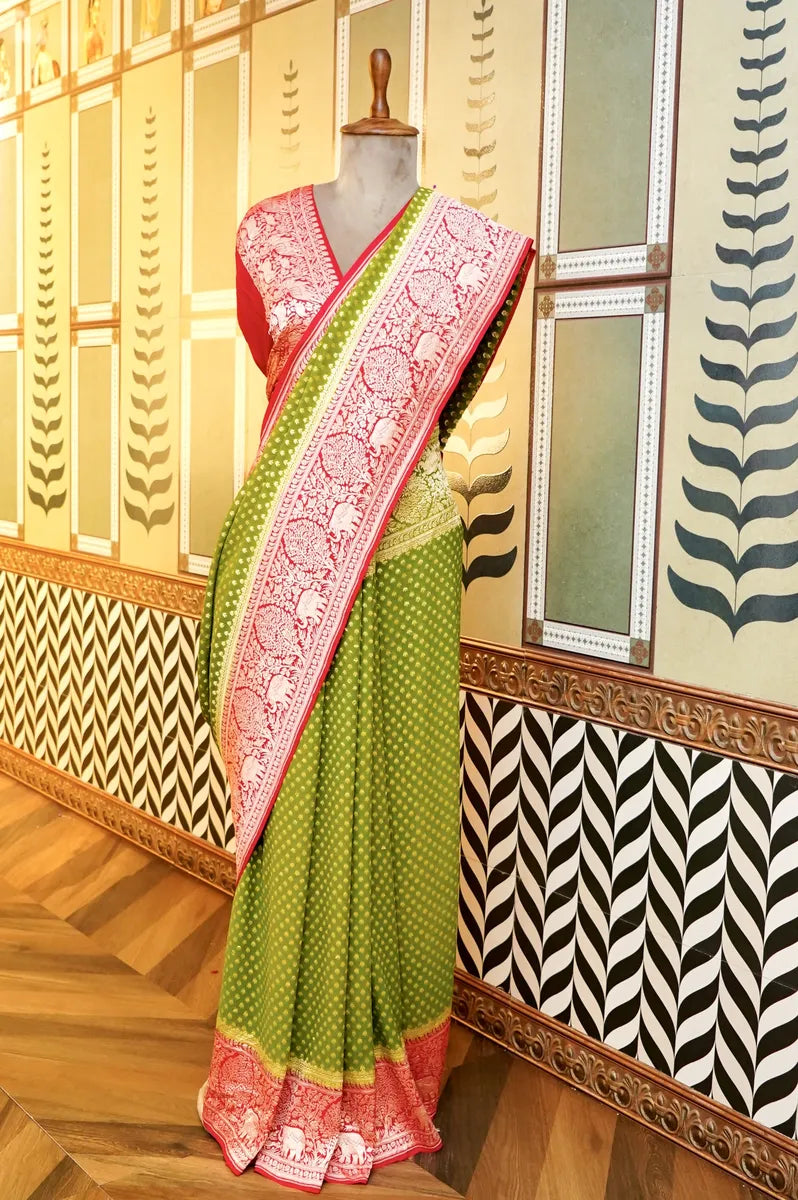 BANARASI MEHENDI COLOR KHADDI GEORGETTE SAREE