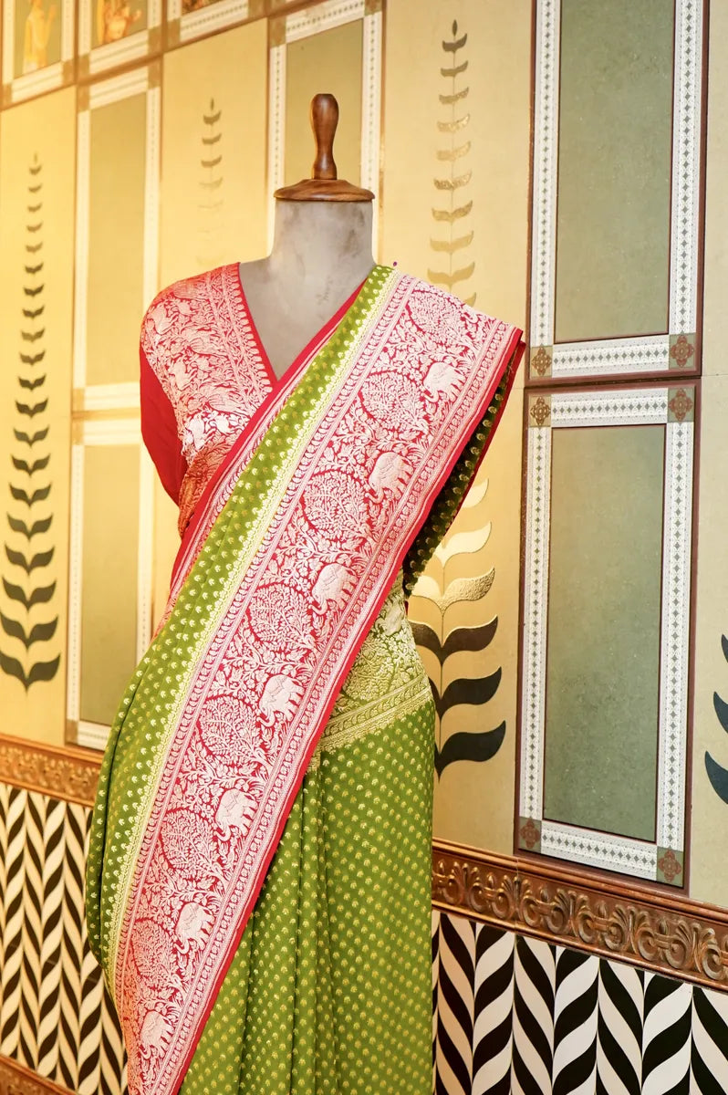 BANARASI MEHENDI COLOR KHADDI GEORGETTE SAREE