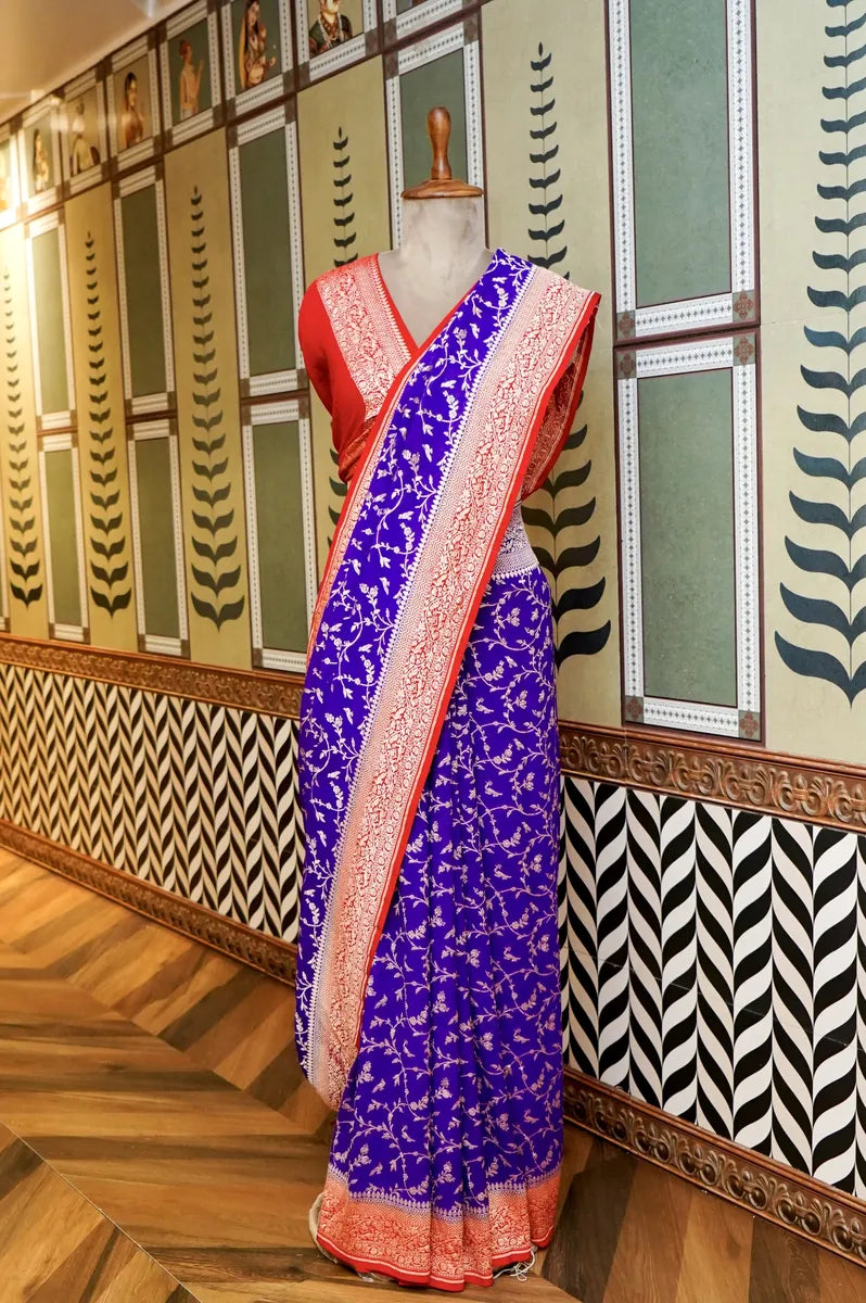 BANARASI ROYAL BLUE COLOR KHADDI GEORGETTE SAREE