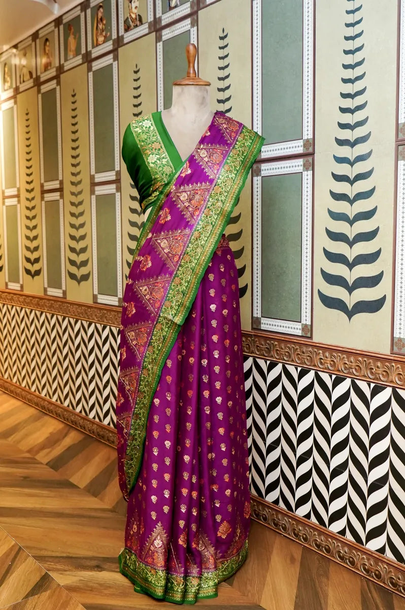 BANARASI MAGENTA COLOR KHADDI GEORGETTE SAREE