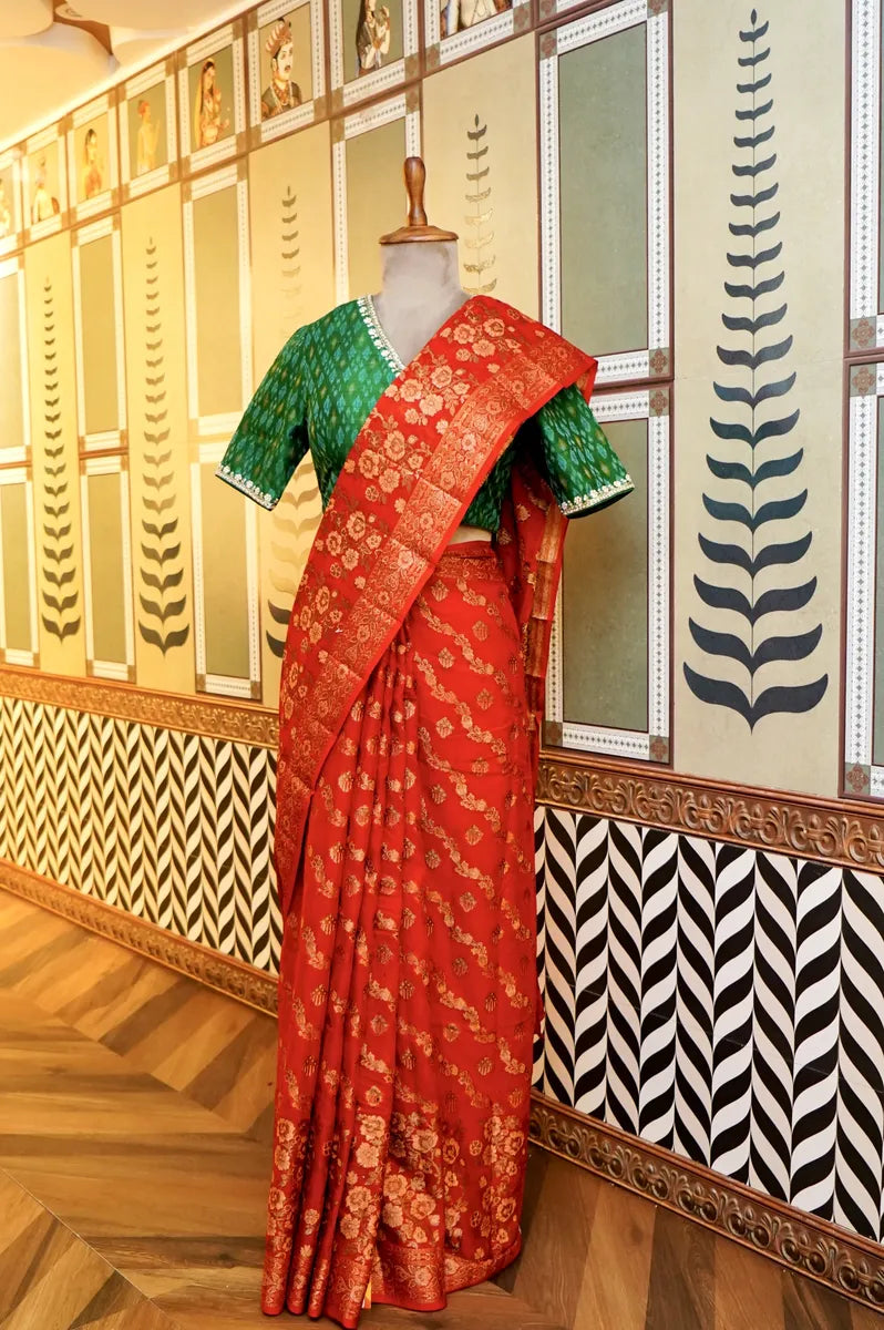 BANARASI RED COLOR KHADDI GEORGETTE SAREE