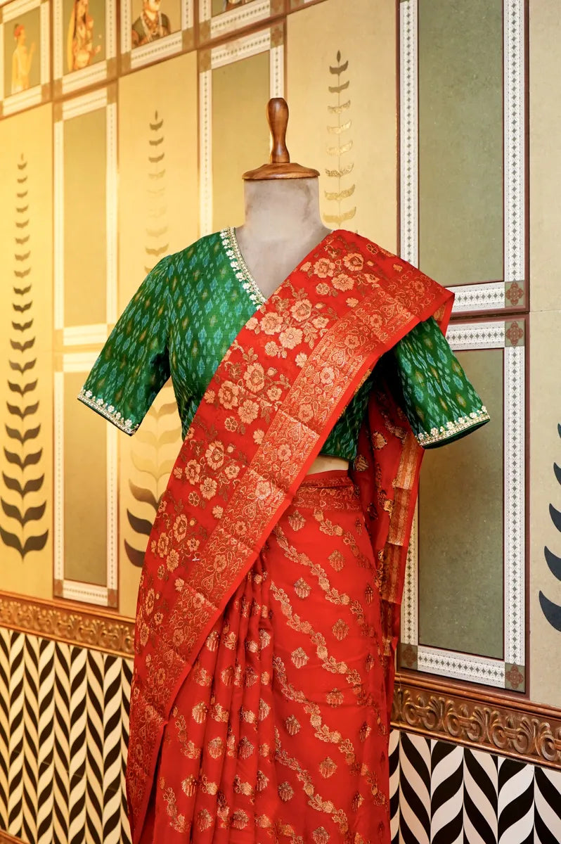 BANARASI RED COLOR KHADDI GEORGETTE SAREE
