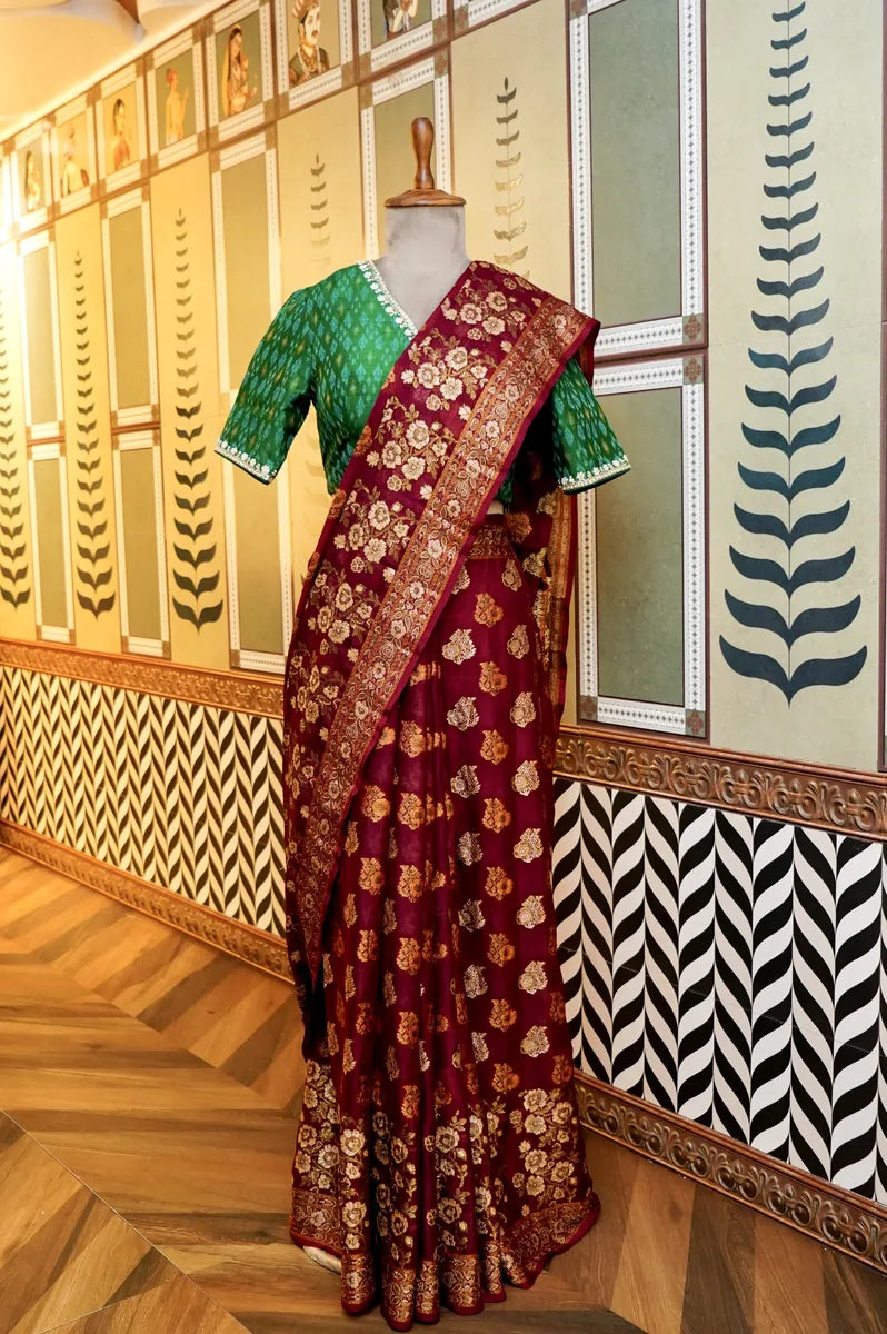 BANARASI WINE COLOR KHADDI GEORGETTE SAREE