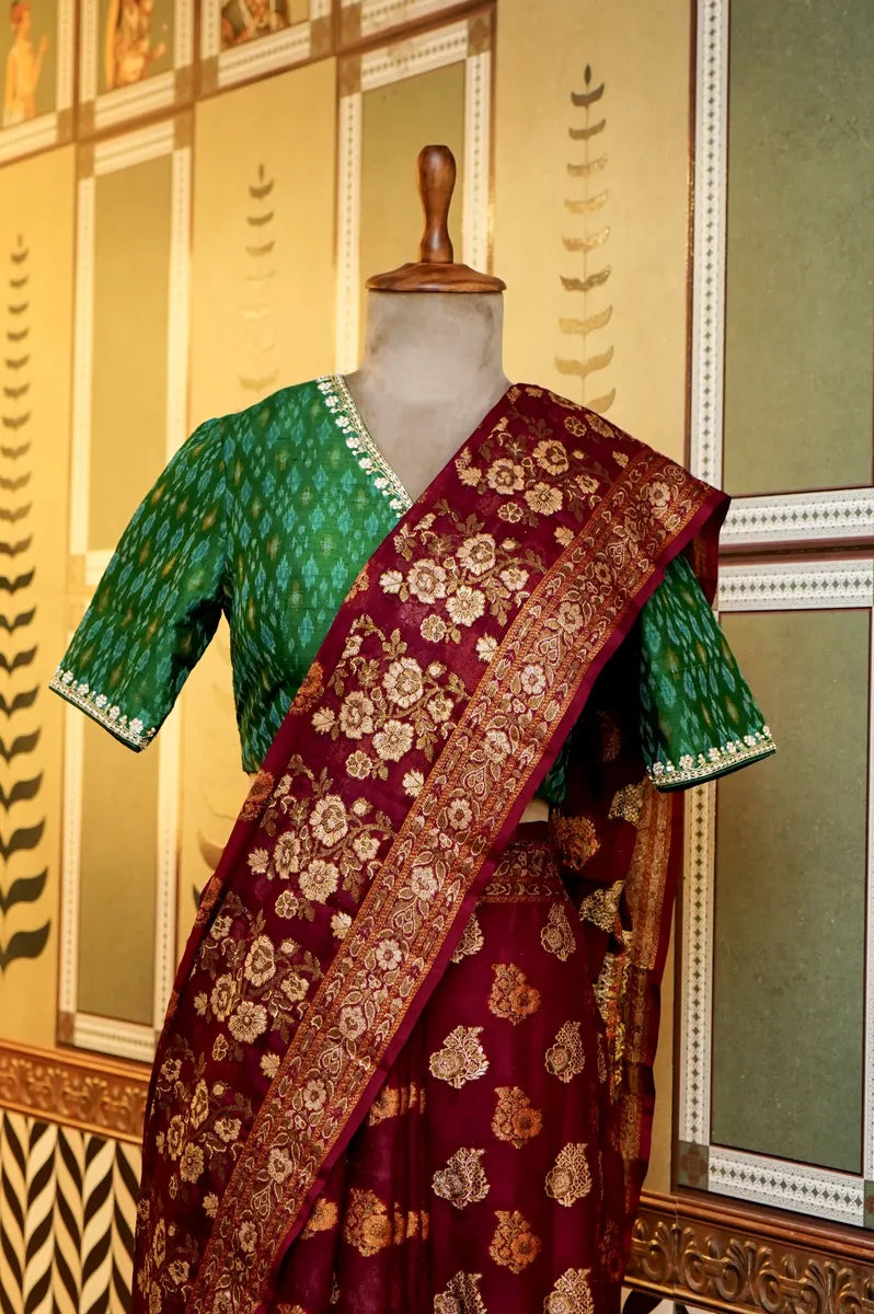 BANARASI WINE COLOR KHADDI GEORGETTE SAREE