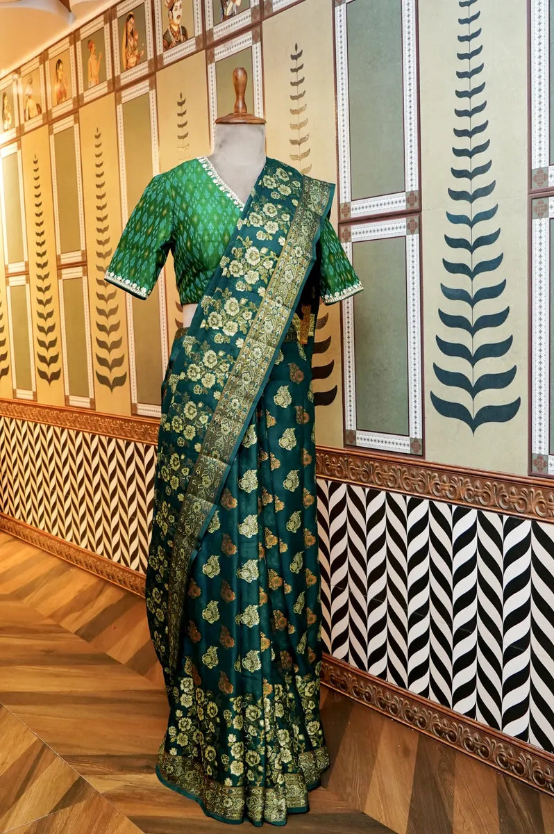 BANARASI AQUA BLUE COLOR KHADDI GEORGETTE SAREE