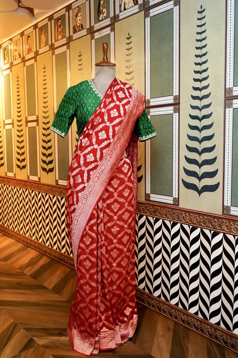 BANARASI RED COLOR KHADDI GEORGETTE SAREE