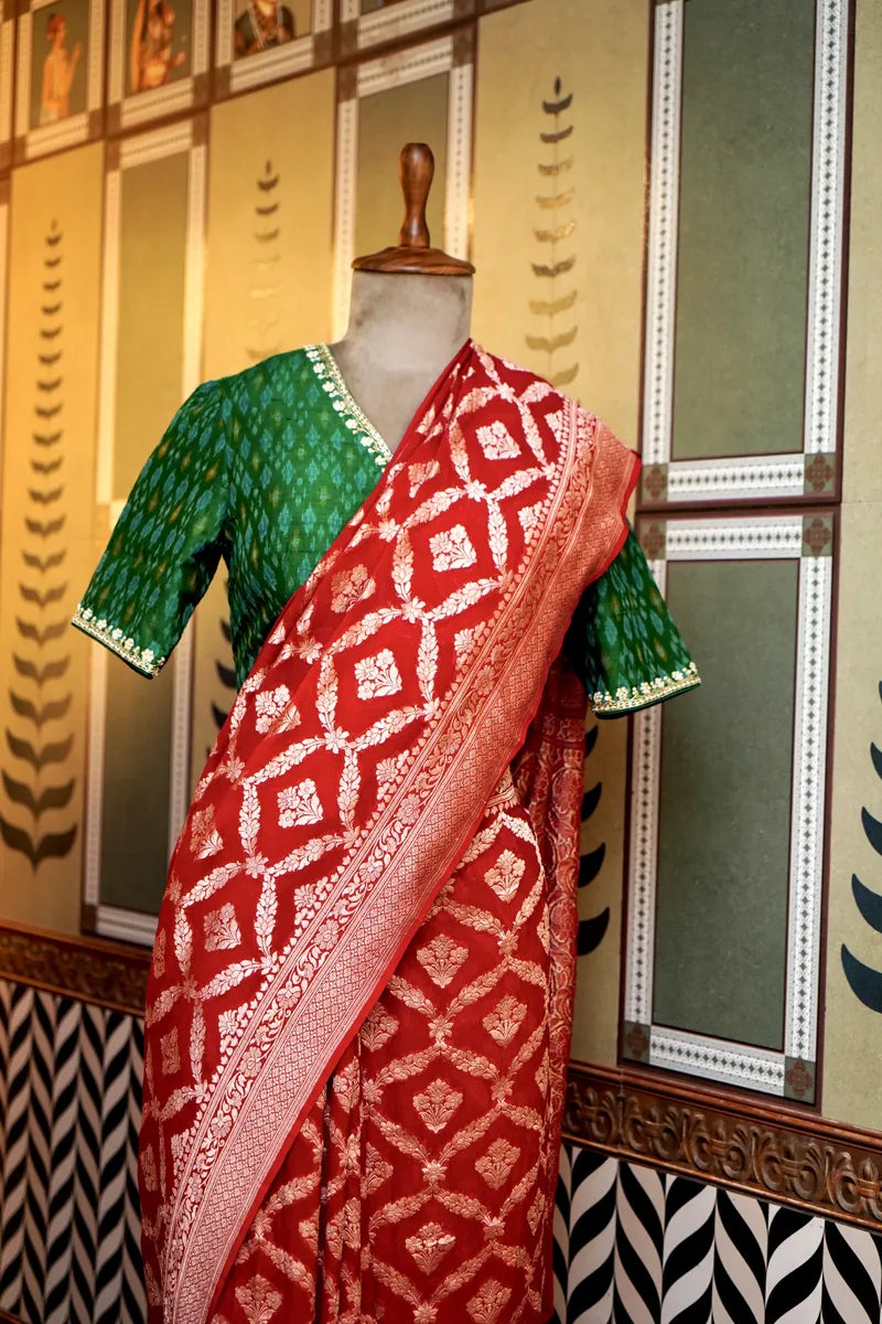 BANARASI RED COLOR KHADDI GEORGETTE SAREE