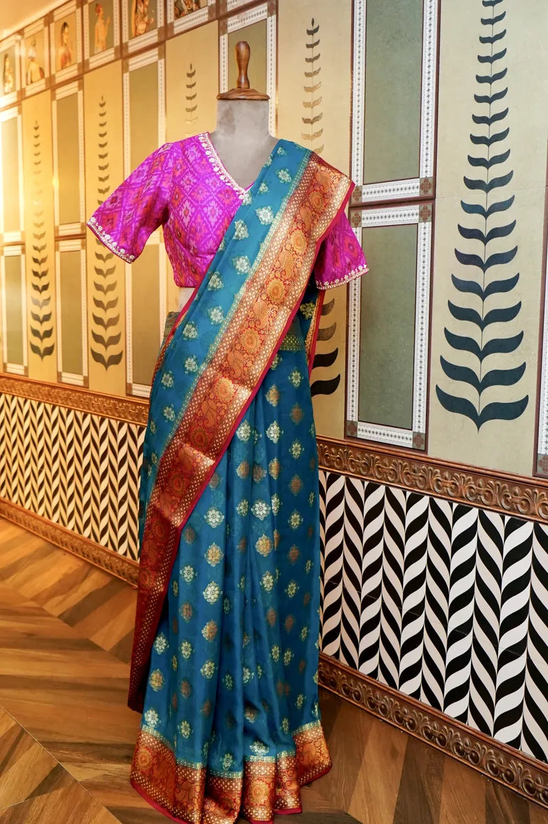 BANARASI FIROZI COLOR KHADDI GEORGETTE SAREE
