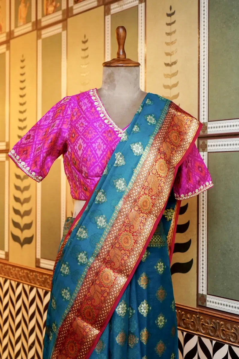 BANARASI FIROZI COLOR KHADDI GEORGETTE SAREE