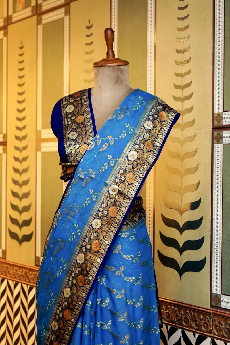 BANARASI FIROZI COLOR KHADDI GEORGETTE SAREE
