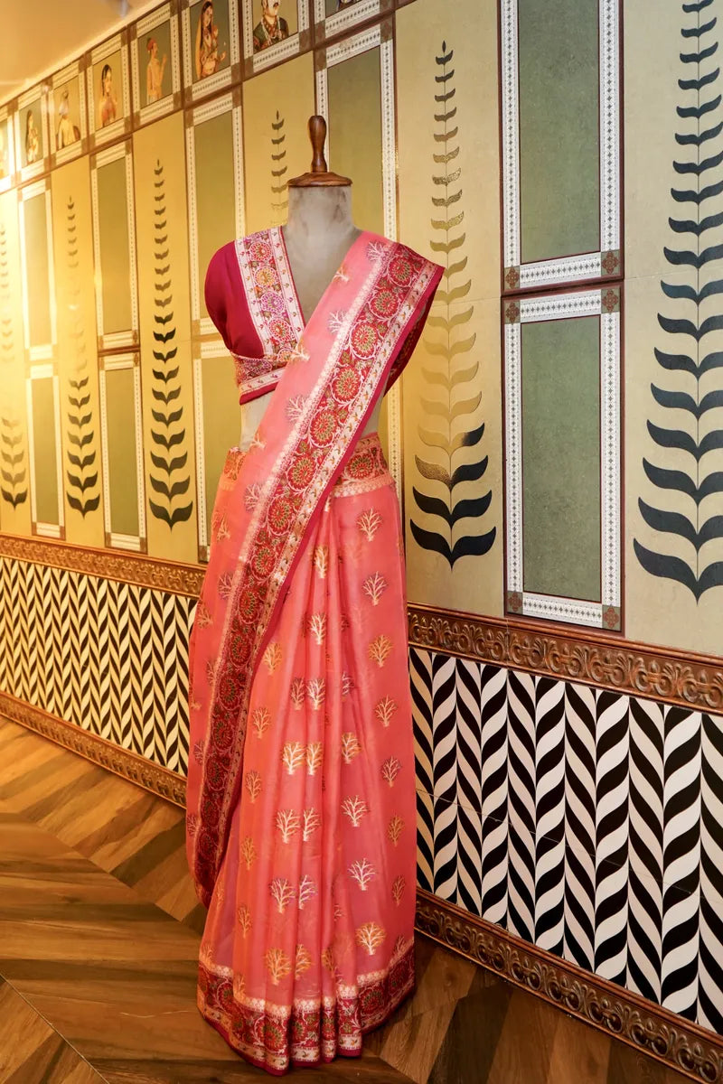 BANARASI PINK COLOR KHADDI GEORGETTE SAREE