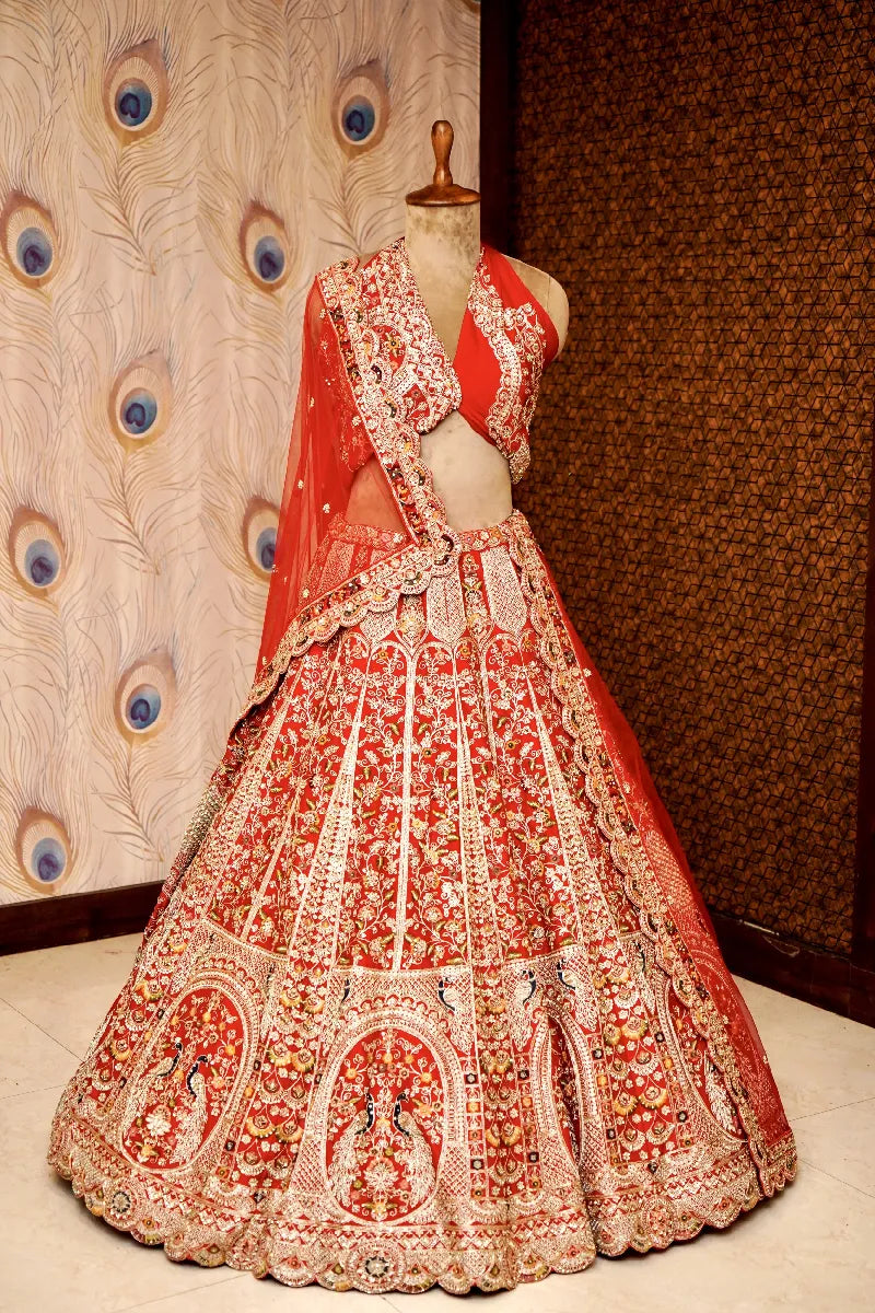 RED COLOR FULL HAND ZARDOSI WORK BRIDAL LEHENGA
