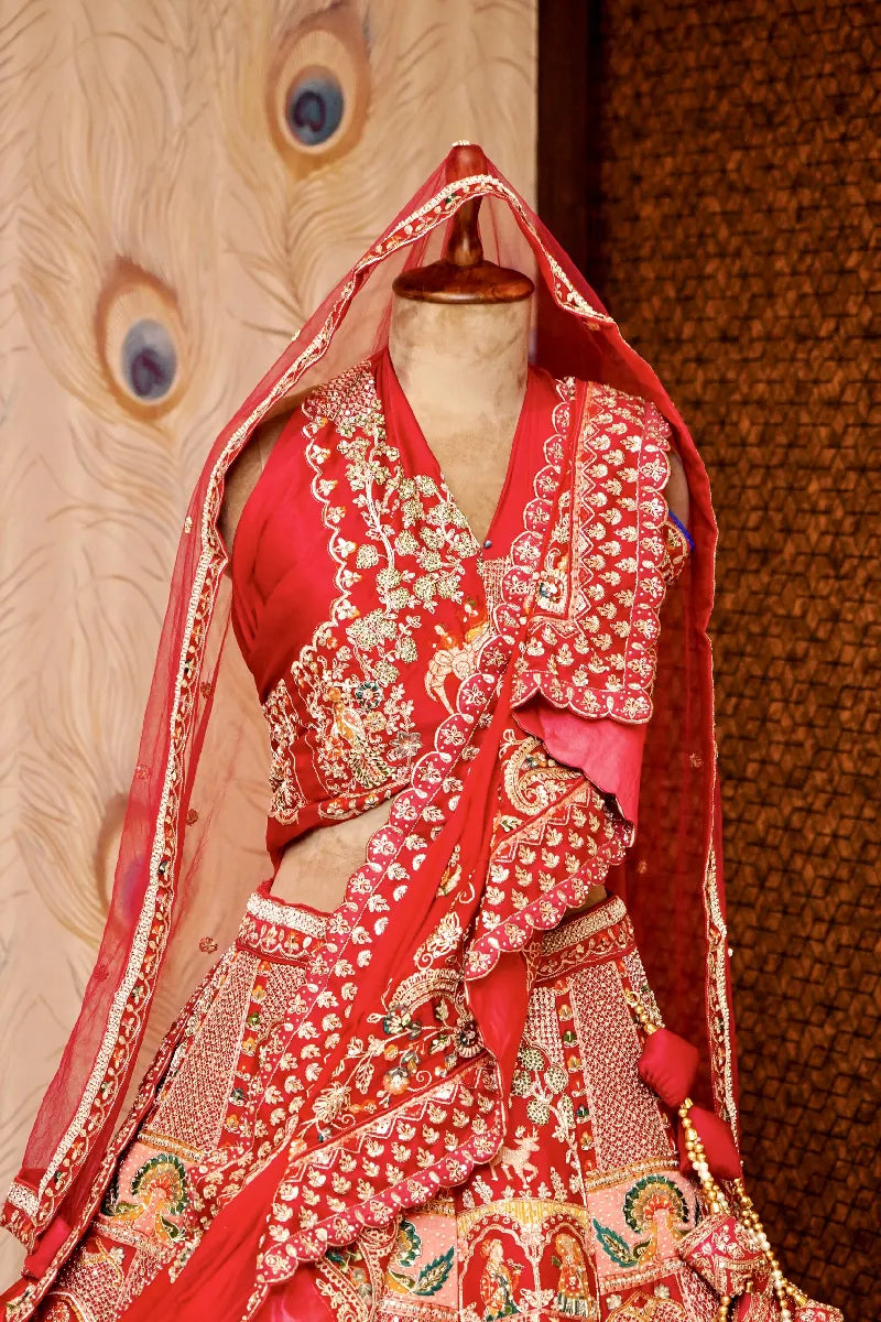 RED COLOR FULL HAND ZARDOSI WORK BRIDAL LEHENGA