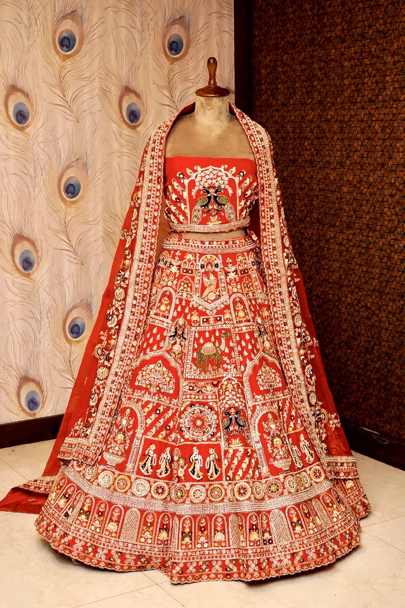 RED COLOR FULL HAND ZARDOSI WORK BRIDAL LEHENGA