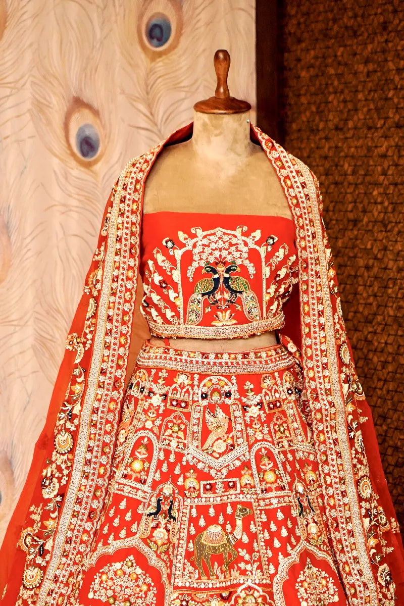 RED COLOR FULL HAND ZARDOSI WORK BRIDAL LEHENGA