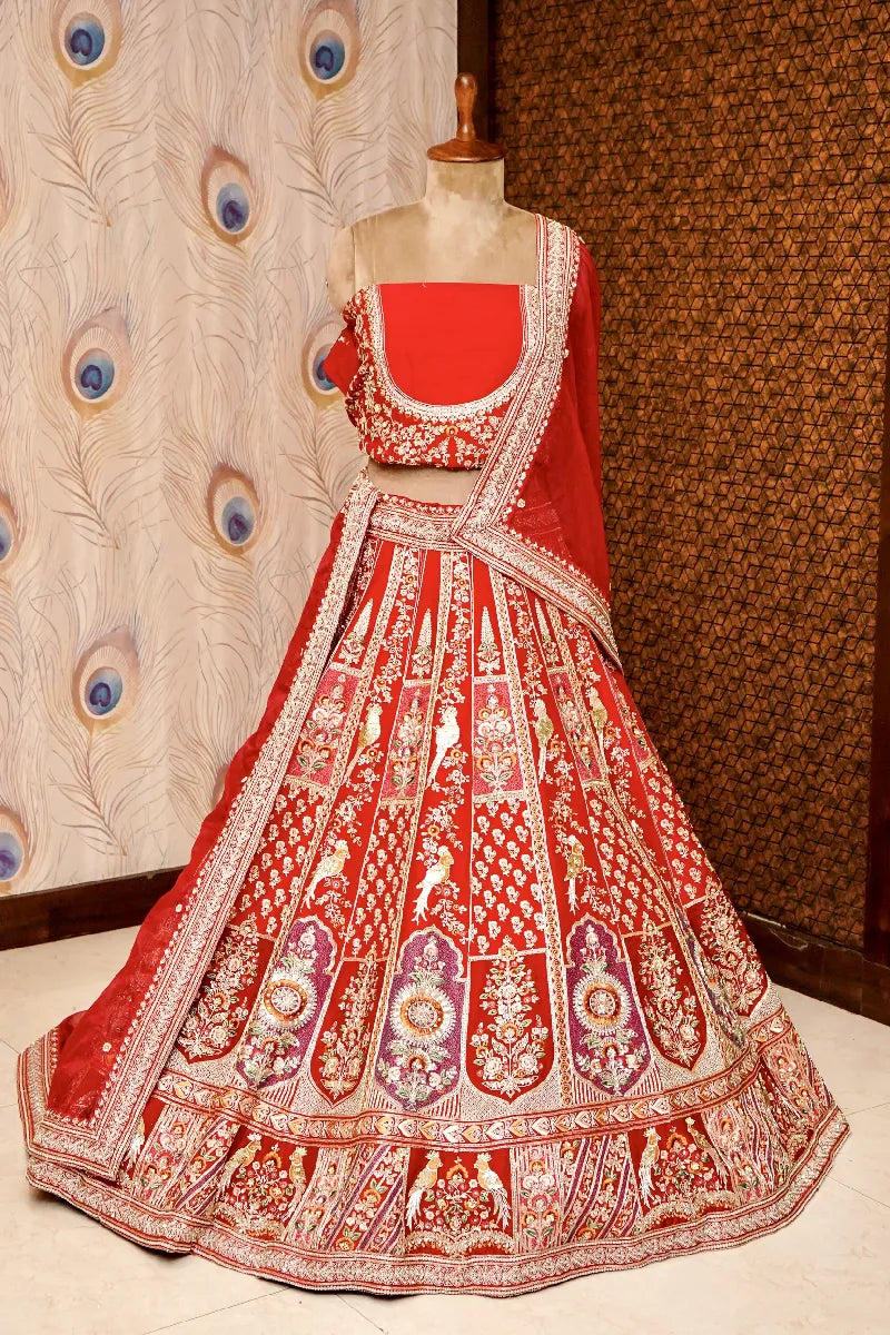 RED COLOR FULL HAND ZARDOSI WORK BRIDAL LEHENGA