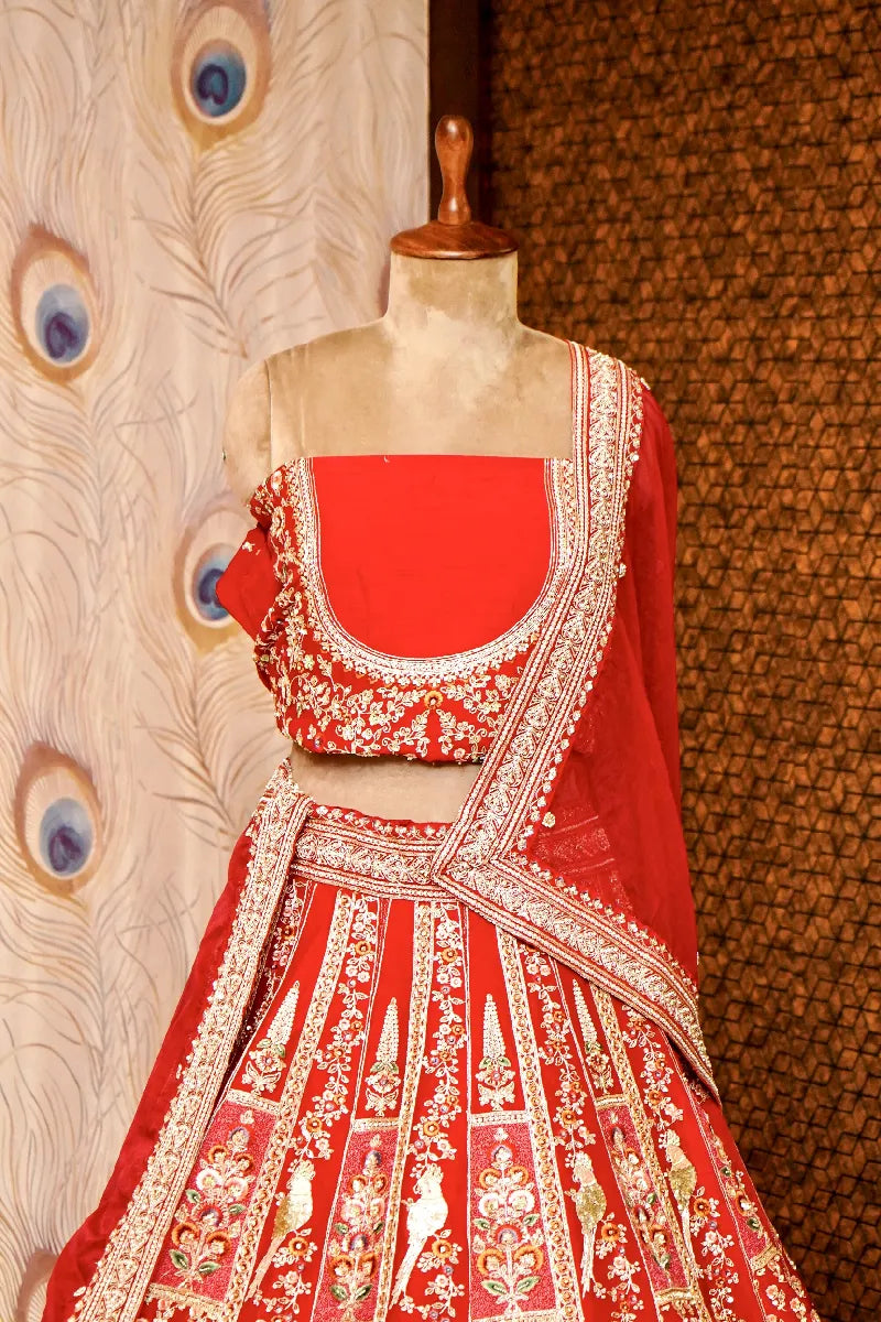 RED COLOR FULL HAND ZARDOSI WORK BRIDAL LEHENGA