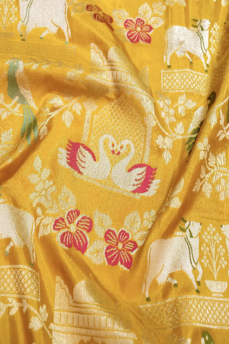 BANARASI SINGLE KATAN RICH ZARI YELLOW COLOR SAREE