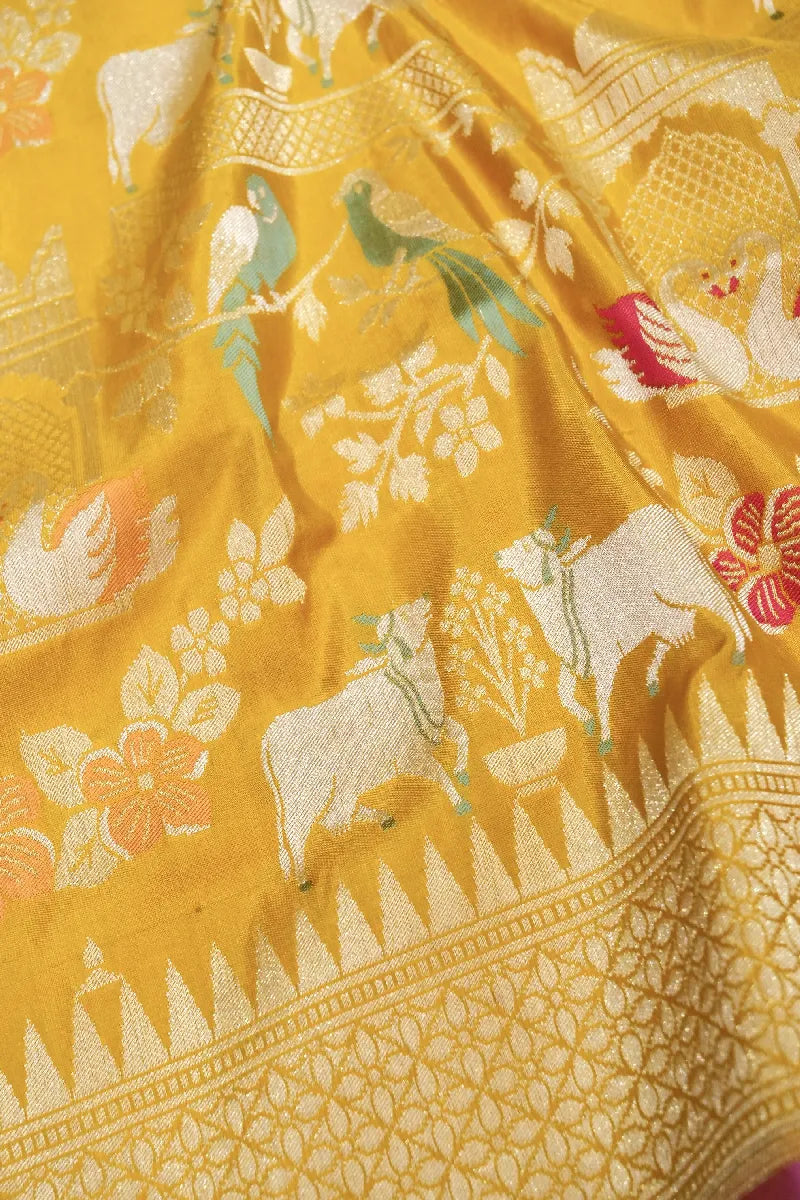 BANARASI SINGLE KATAN RICH ZARI YELLOW COLOR SAREE
