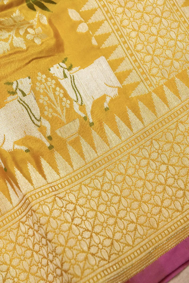 BANARASI SINGLE KATAN RICH ZARI YELLOW COLOR SAREE