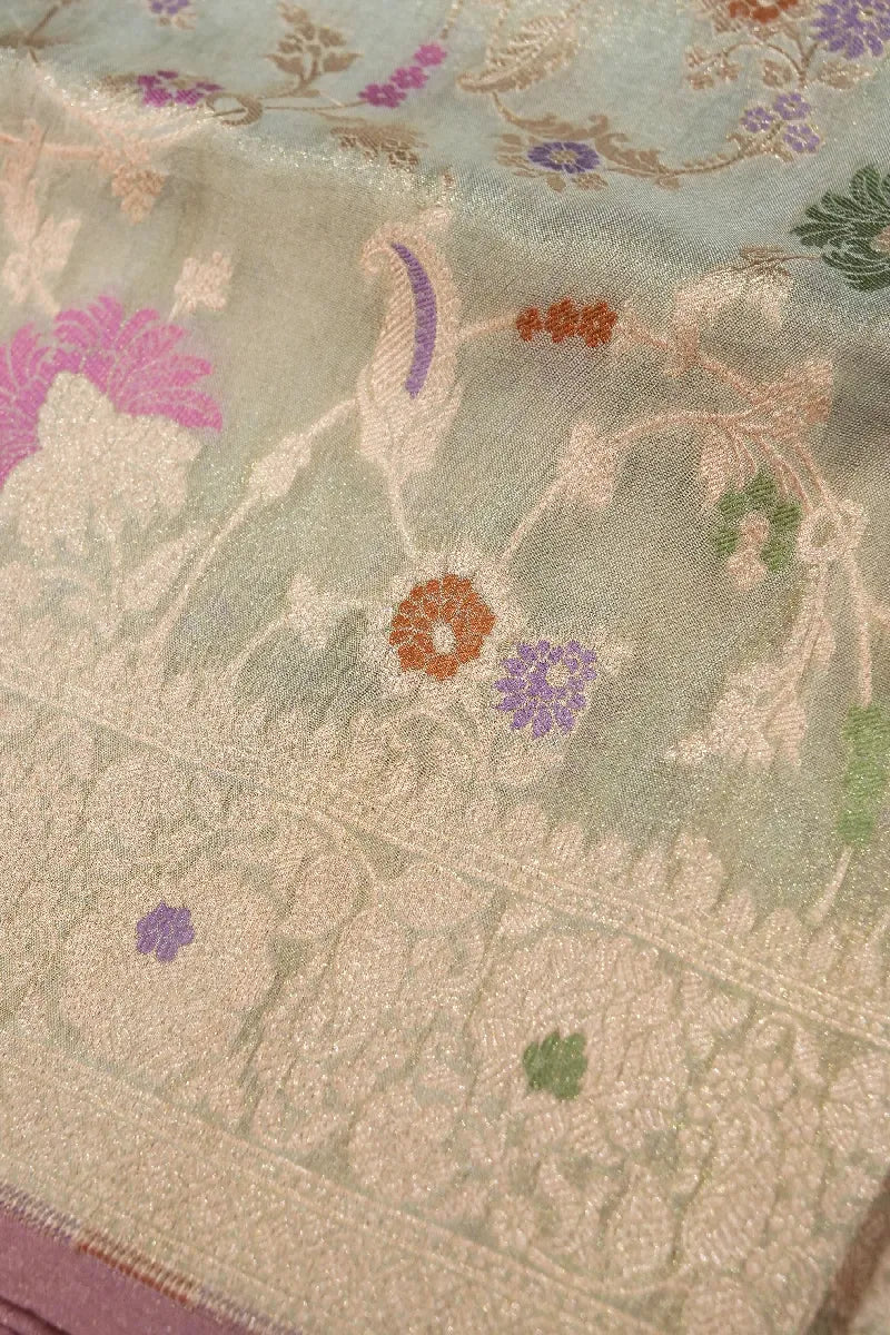 BANARASI SINGLE KATAN RICH ZARI SAGE COLOR SAREE