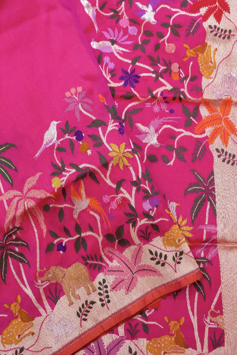 BANARASI SINGLE KATAN RICH ZARI RANI COLOR SAREE