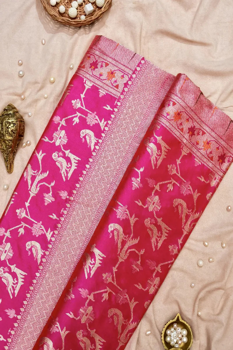 BANARASI SINGLE KATAN RICH ZARI RANI COLOR SAREE