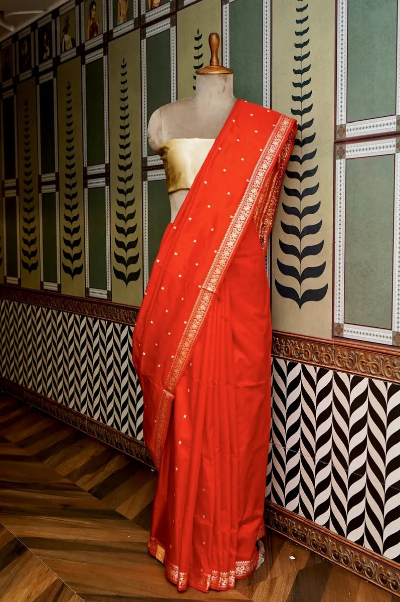 PURE BANARASI RED SINGLE KATAN SILK SAREE