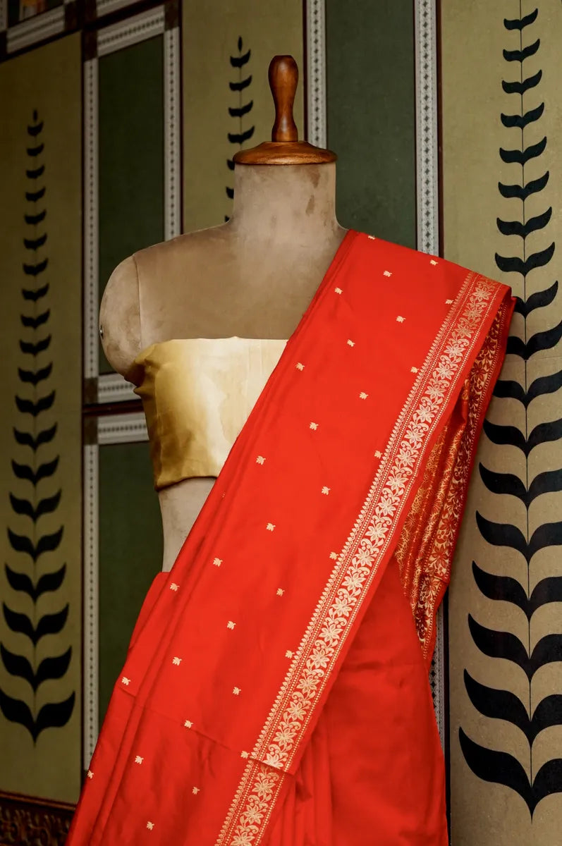 PURE BANARASI RED SINGLE KATAN SILK SAREE